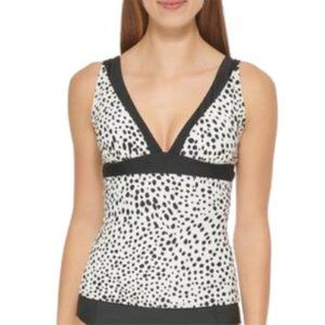 DKNY Women's Printed Tankini Top Swimsuit White & Black NWT Siz Large